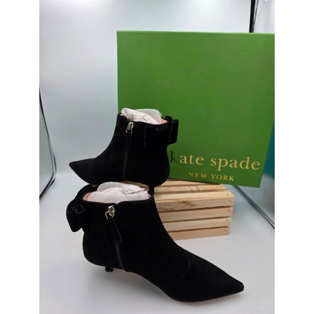 Kate Spade Donella Booties Women 6.5 Suede Bow Kitten Heel S420009